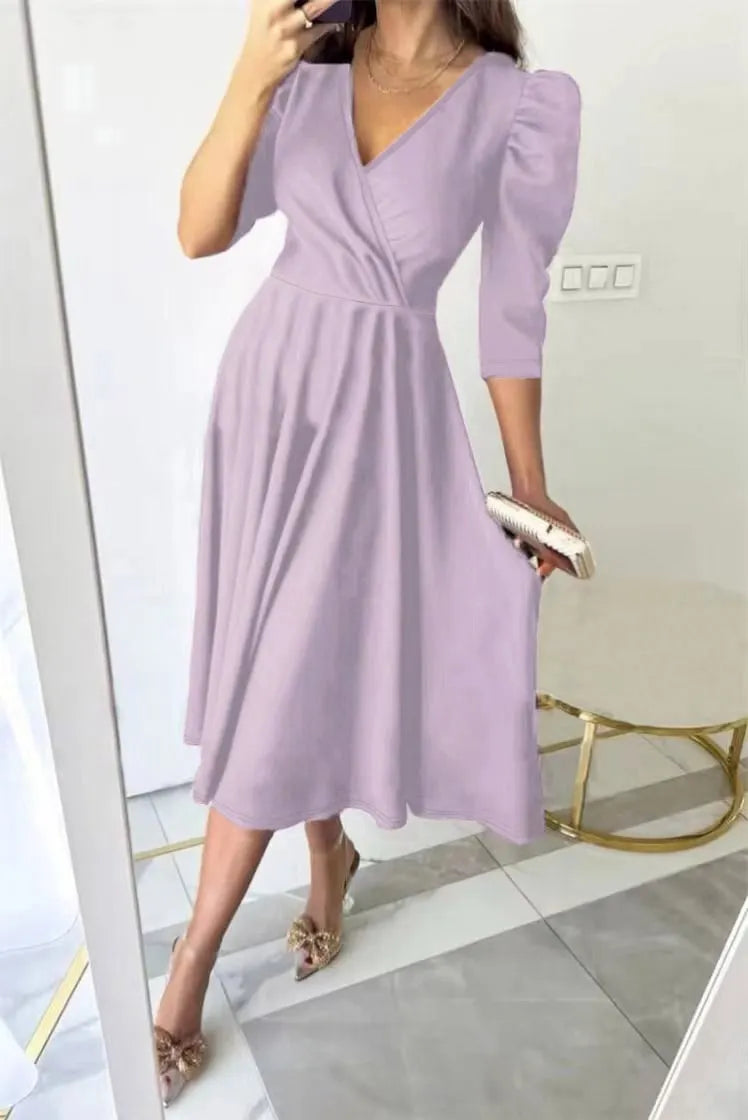 🌸Spring Specials💐 Women's V-Neck Pleated Waist-slimming Midi Dress