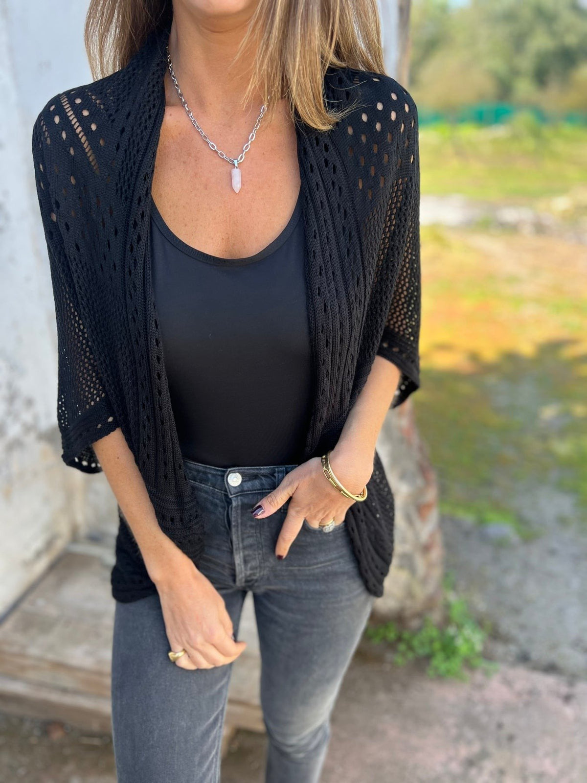 Hollow Half Sleeve Cardigan (Buy 2 Free Shipping)