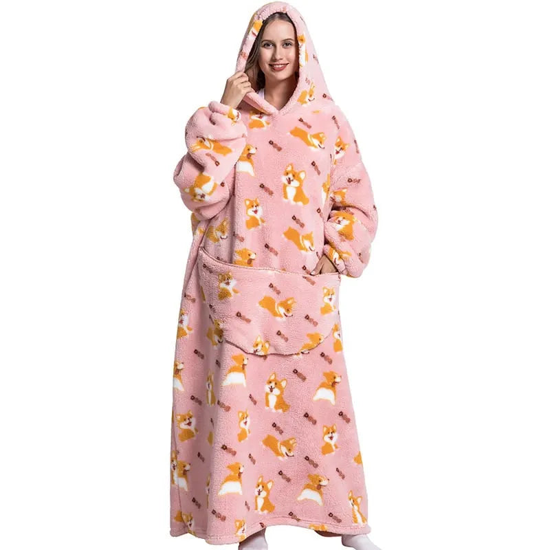 Cute Cartoon Print Hoodie Blanket