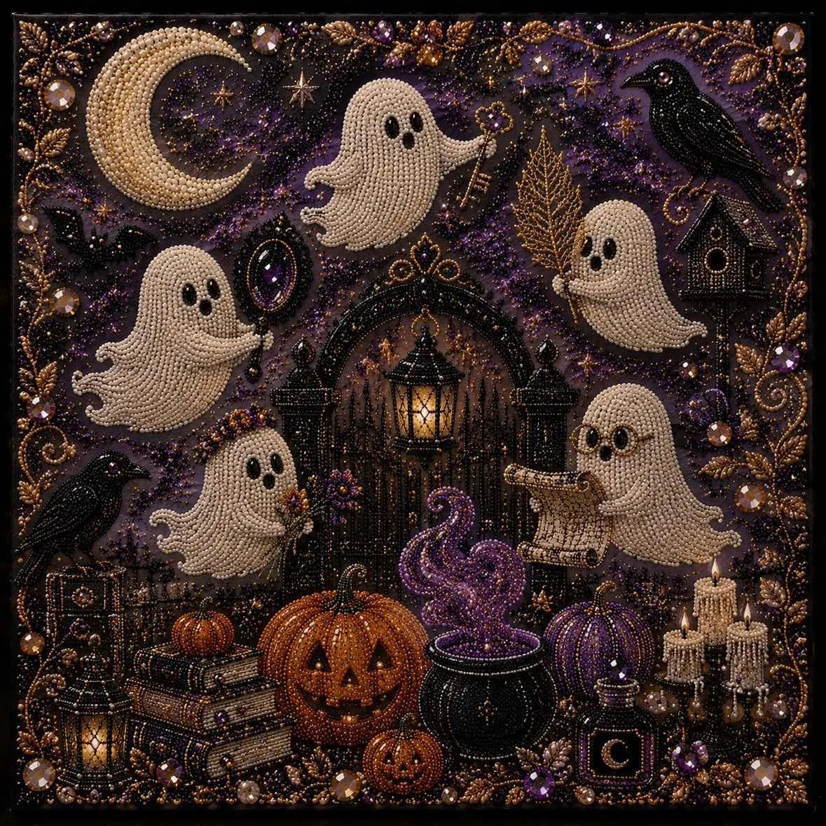🔥Last Day 49% OFF - 👻 Cute Ghosts Pumpkins 3D Pearl Mosaic Art Kit Halloween Decor (No Mess, Beginner), Age 8+(📦Buy 2 Free Shipping)