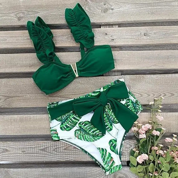 Women's Seaside Holiday Style V-neck Swimsuit Two-piece Set