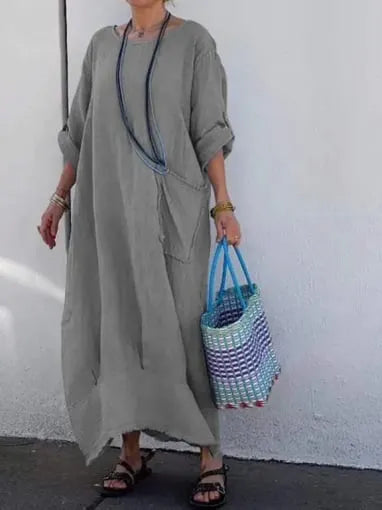 Cotton and Linen Patchwork Long Dress (Buy 2 Free Shipping)