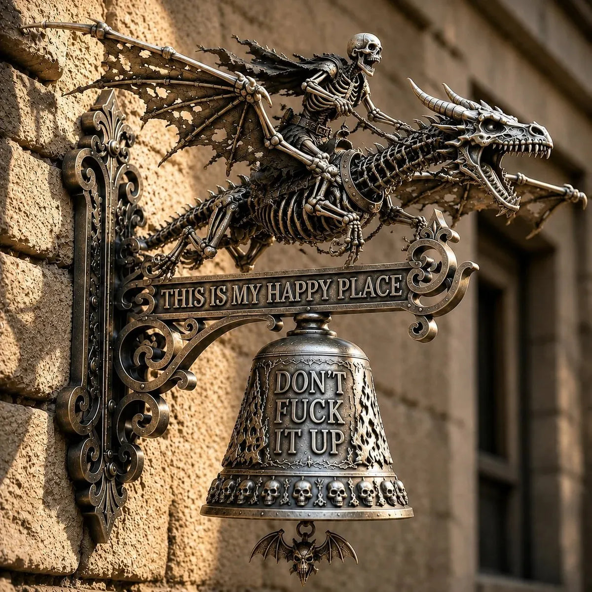 🎉🐉 Skull Dragon Rider Bell – “This Is My Happy Place” Wall Bell