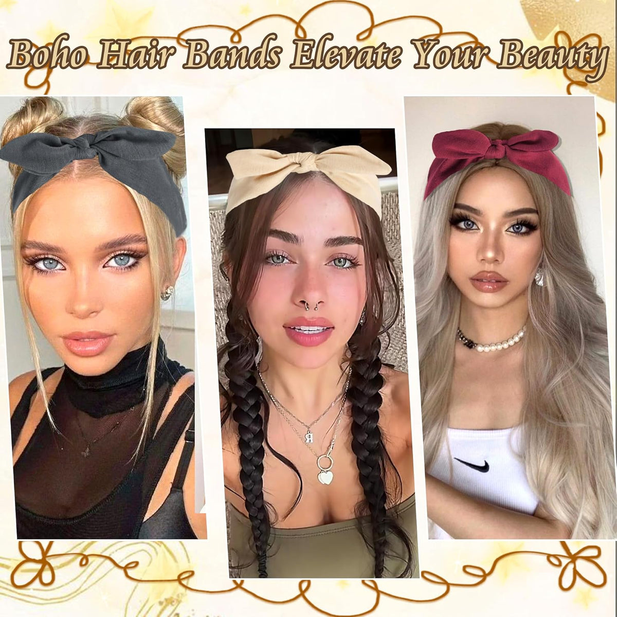 🎀6 Pcs Short Bow Headbands for Women🌸