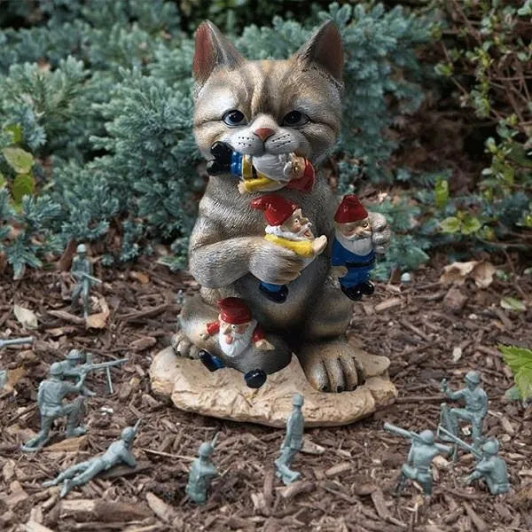 Cat Eating Gnomes Statue