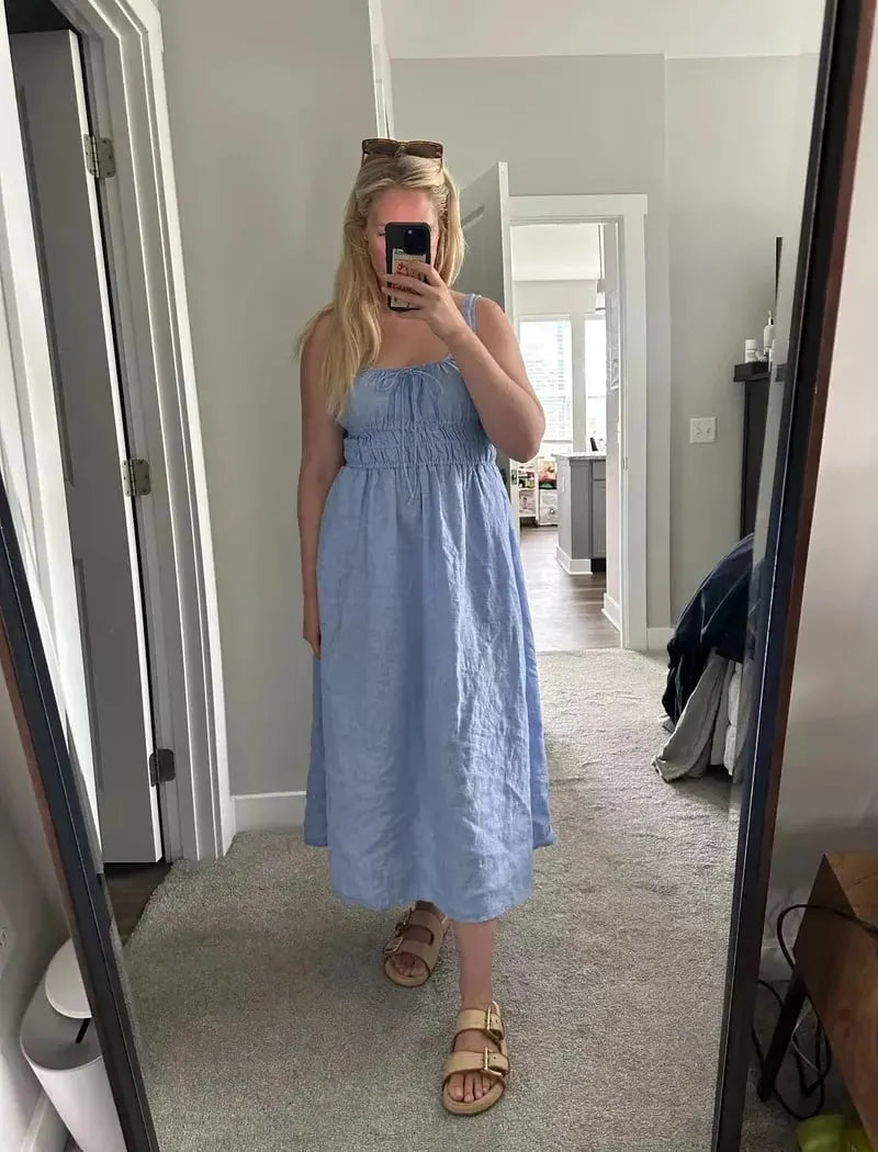 Smocked Linen Dress (Buy 2 Free Shipping)