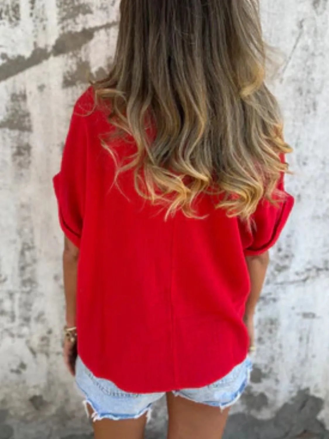 Full Size Round Neck Short Sleeve T-Shirt Plus Size(Buy 2 free shipping)