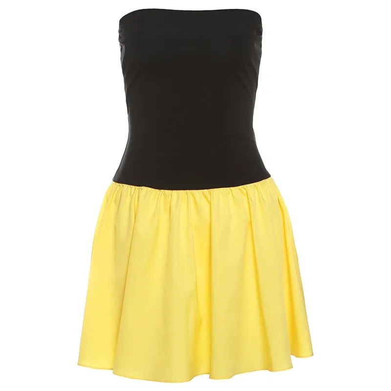 Two-Tone Bustier Backless Short Dress