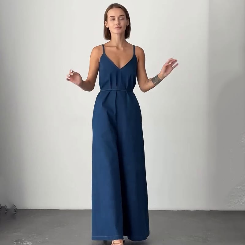 Women's V-neck Suspender Waist Denim Jumpsuit