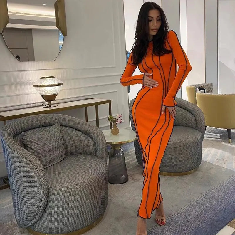 Autumn and Winter Sunken Stripe round Edge Dress Women's Clothing
