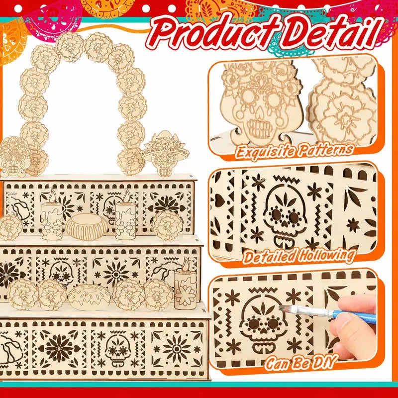 🔥Last Day 49% OFF - 🎃🏵️Day of the Dead Wooden Altar Display Set(📦Buy 2 Free Shipping)