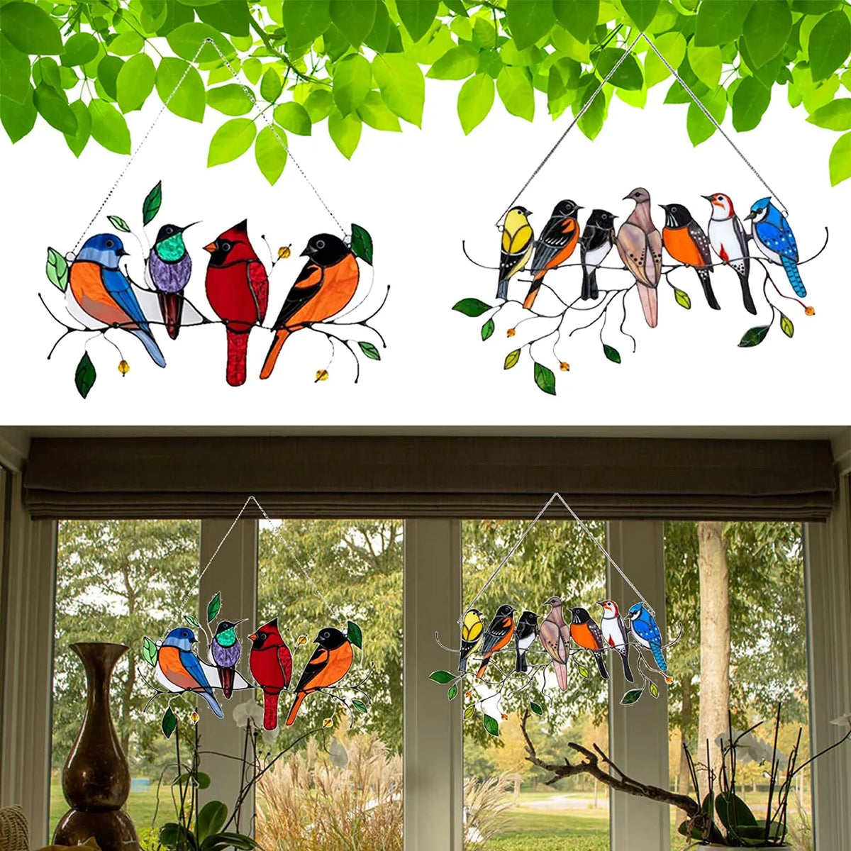 Birds Stained Glass Window Hangings - Mothers Day Gift
