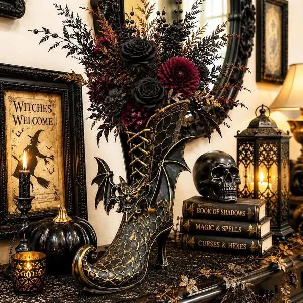 Printed Witch Boot Vase – Spooky Elegance for Your Halloween Display 🕷️🥾✨