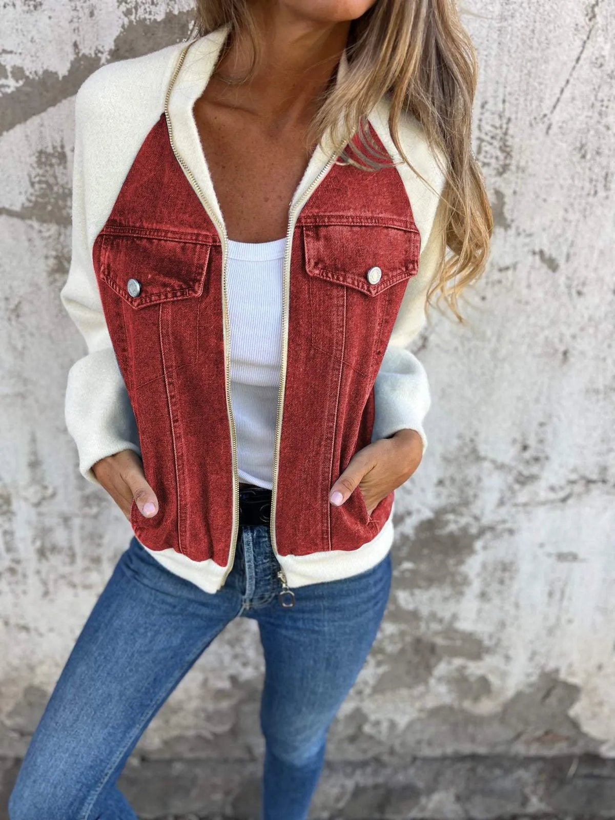 Patchwork Raglan Sleeves Denim Zipper Jacket (Buy 2 Free Shipping)