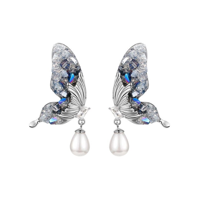 Fashionable and Charming Pearl Water Drop Butterfly Earrings