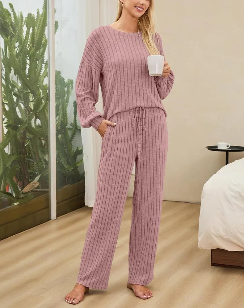 Women's Casual Loungewear Cute Long Sleeve Pajama 2-Piece Set
