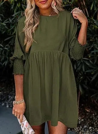 Women's Casual 3/4 Sleeve Crew Neck Mini Dresses (Buy 2 Free Shipping)