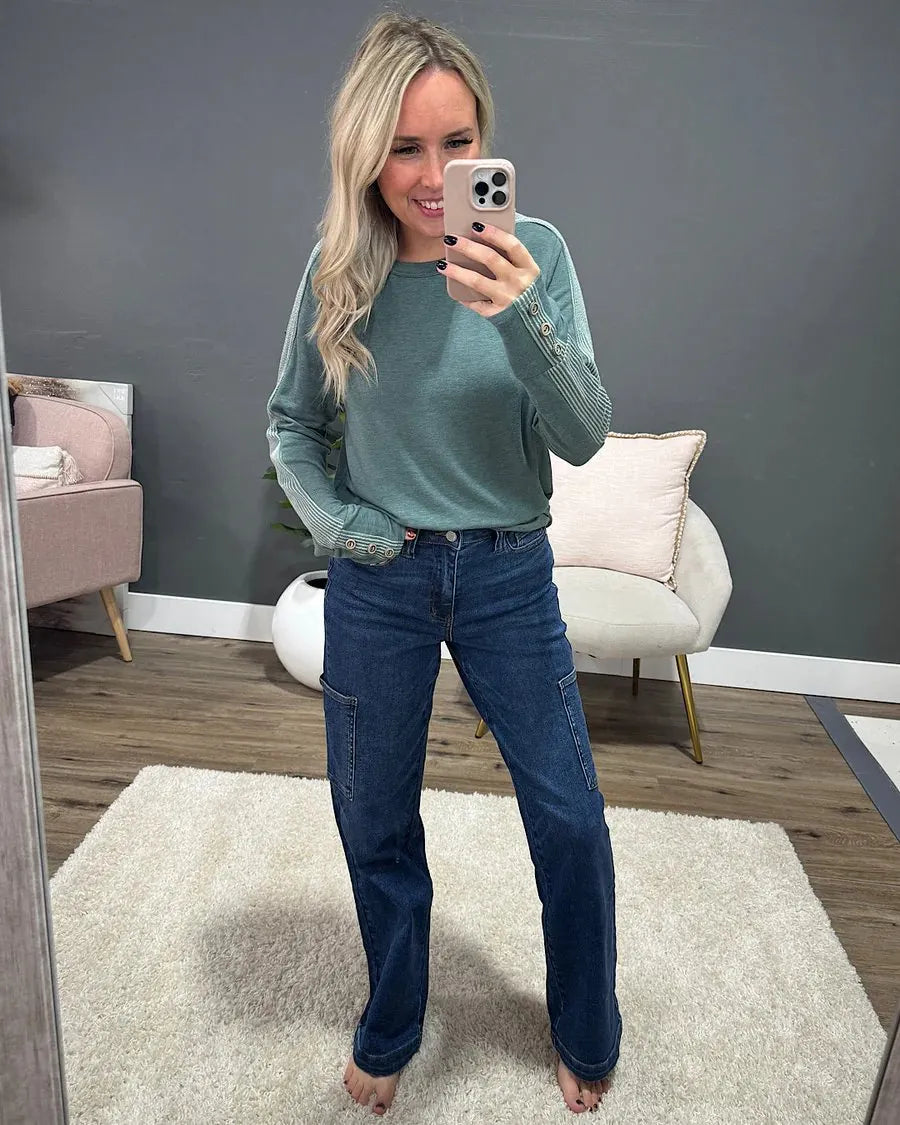 Tummy Control High Rise Cargo Wide Leg Jeans (Buy 2 Free Shipping)