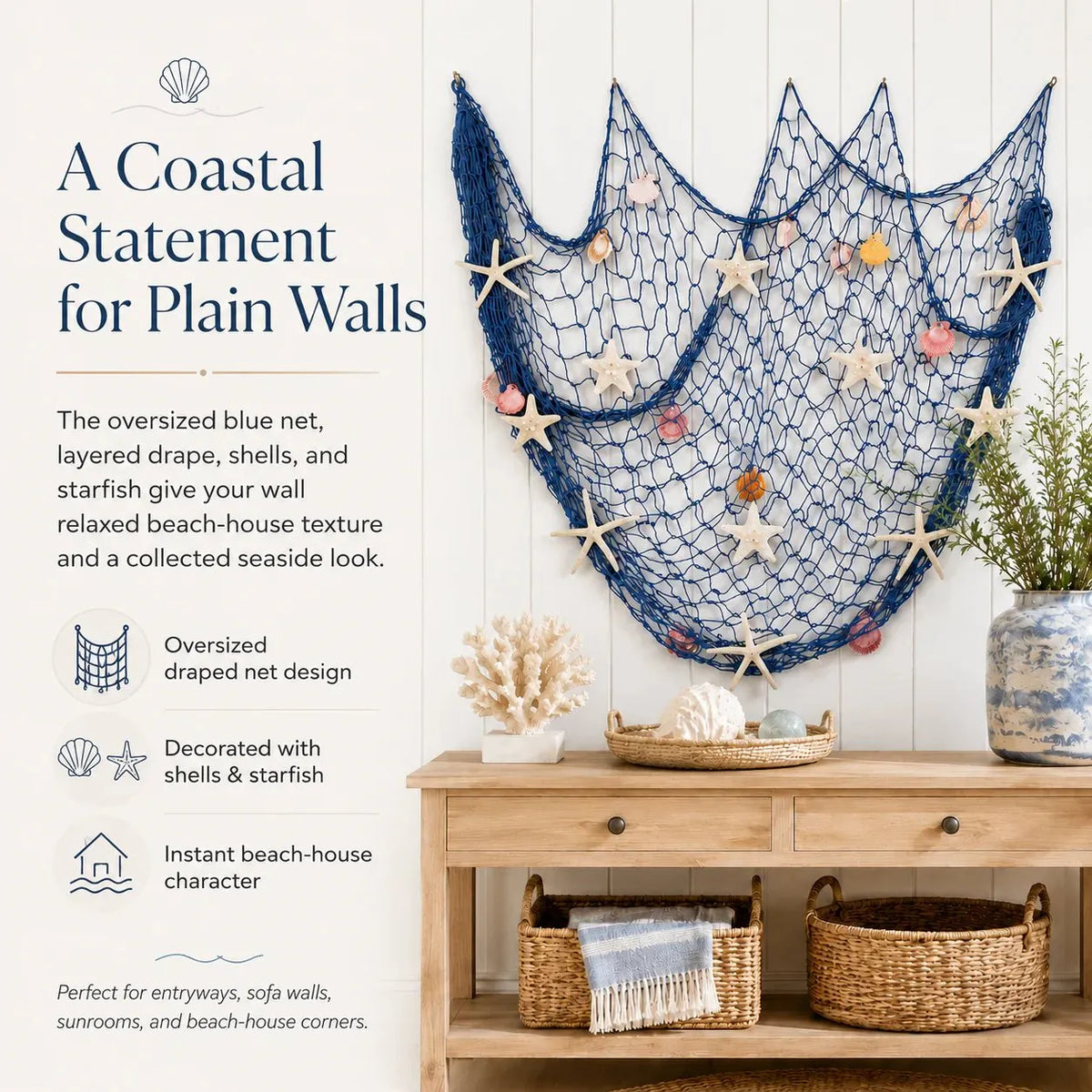 🔥HOT SALE🔥🌊✨ Coastal Fishing Net Wall Hanging with Fairy Lights