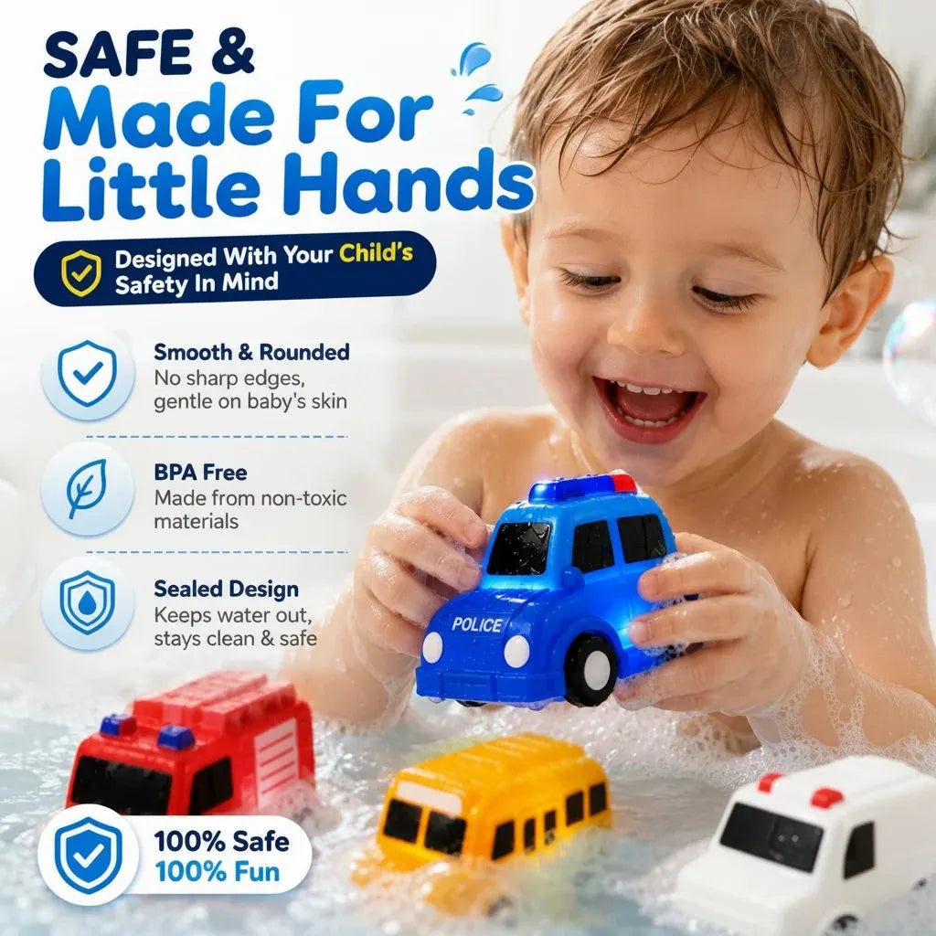 🎉🚗 6PCS Water-Activated Light-Up Bath Toy Cars – Traffic & Construction Vehicles for Kids