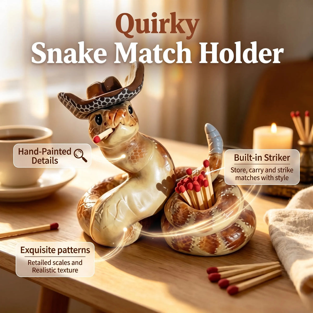🔥HOT SALE🔥🐍 Snake-Shaped Match Holder – Creative Decorative Match Holder