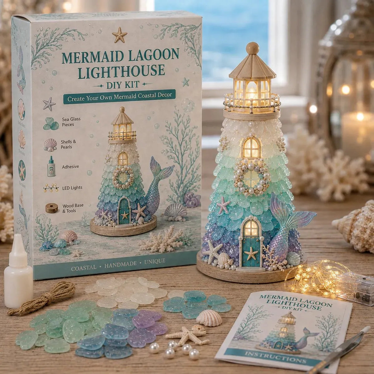 🔥 HOT SALE 🔥⏳ Last Day 49% OFF – 🌊 Beginner-Friendly DIY Lighted Sea Glass-Style Lighthouse Kit Collection | Complete Kit with Sea Glass-Style Pieces, LED Lights & Step-by-Step Guide Included 💕