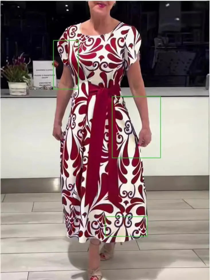 Elegant Short-Sleeved Dress with Contrast Print