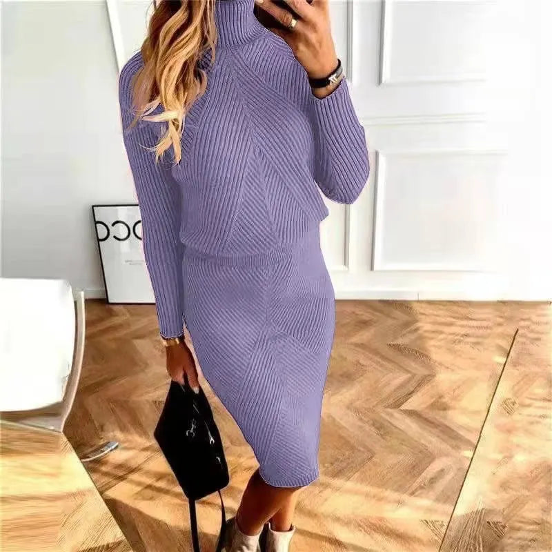 High-neck Knit Sweater Skirt Set (Buy 2 Free Shipping)