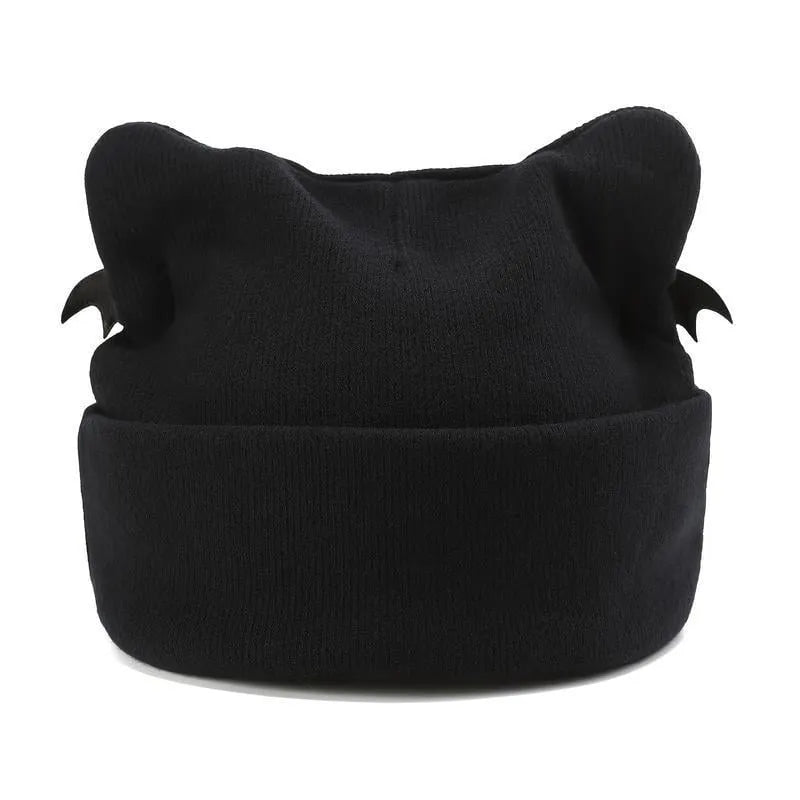 🔥Last Day 49% OFF - 🖤🦇Gothic Cat Ear Beanie with Punk Chain & Bat Charm