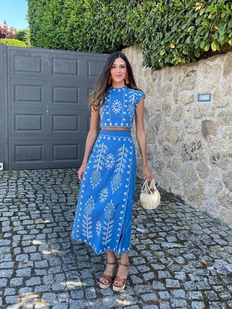 Printed Top and Skirt Set