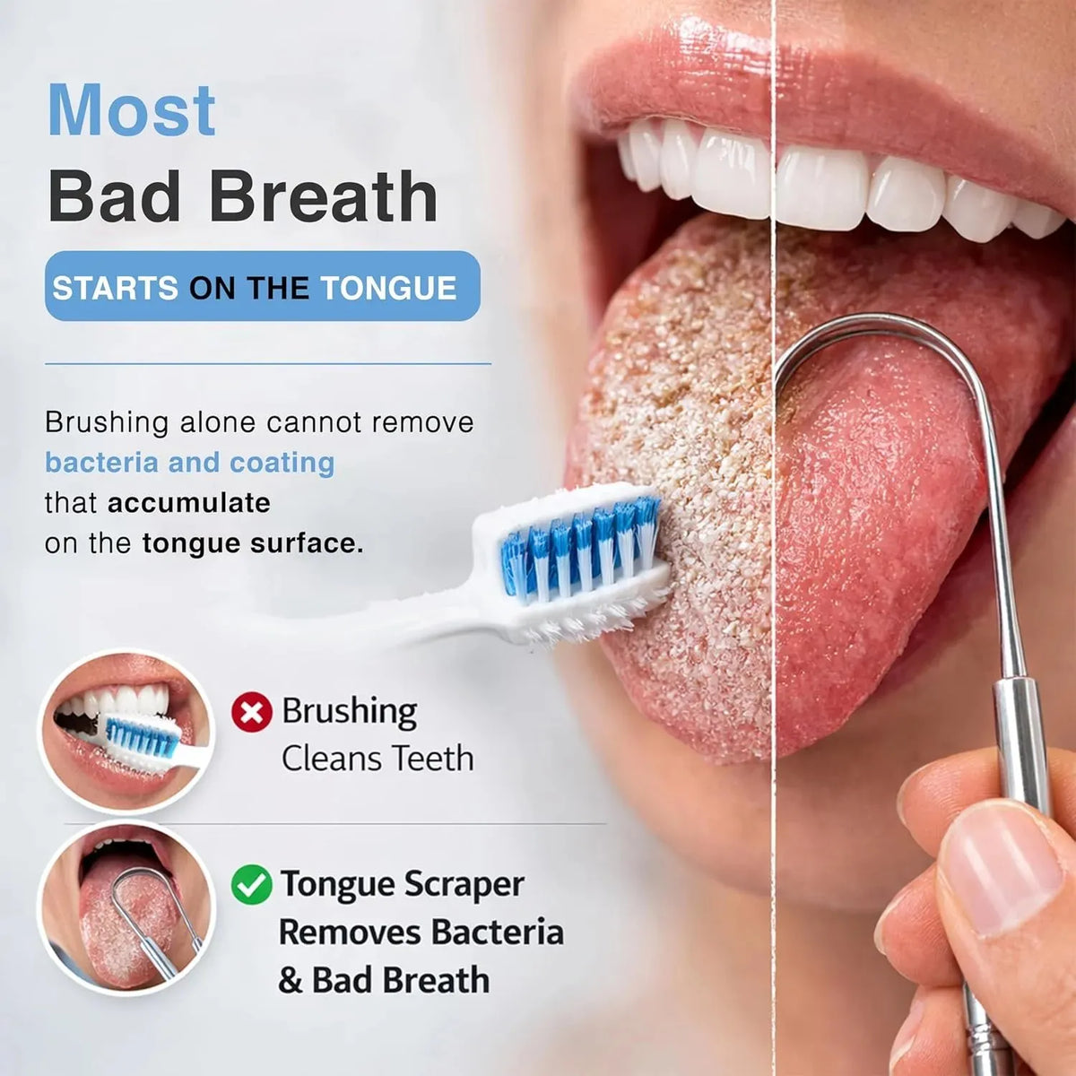 🦷✨ Stainless Steel Tongue Scraper (2 Pack)