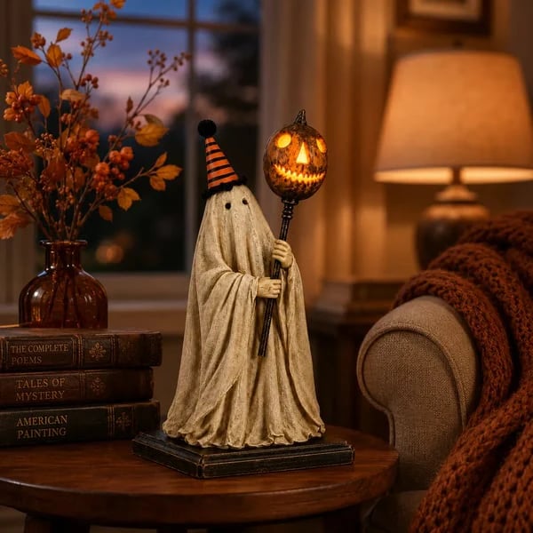 🎉🎃Lighted Vintage Ghost Figurine with Glowing Pumpkin Staff