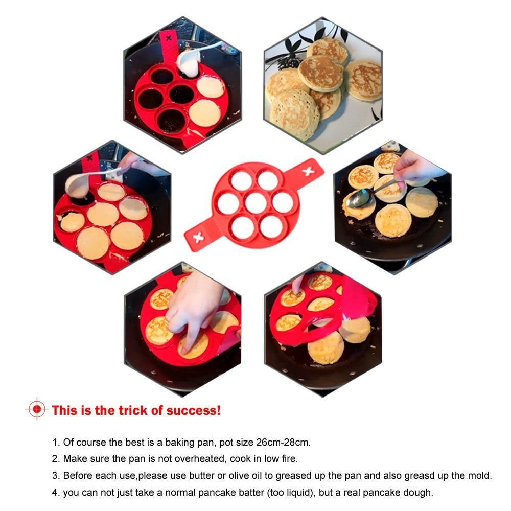 Pancake Molds for Fried Eggs, Reusable Silicone Non-Stick Egg Pancake Maker