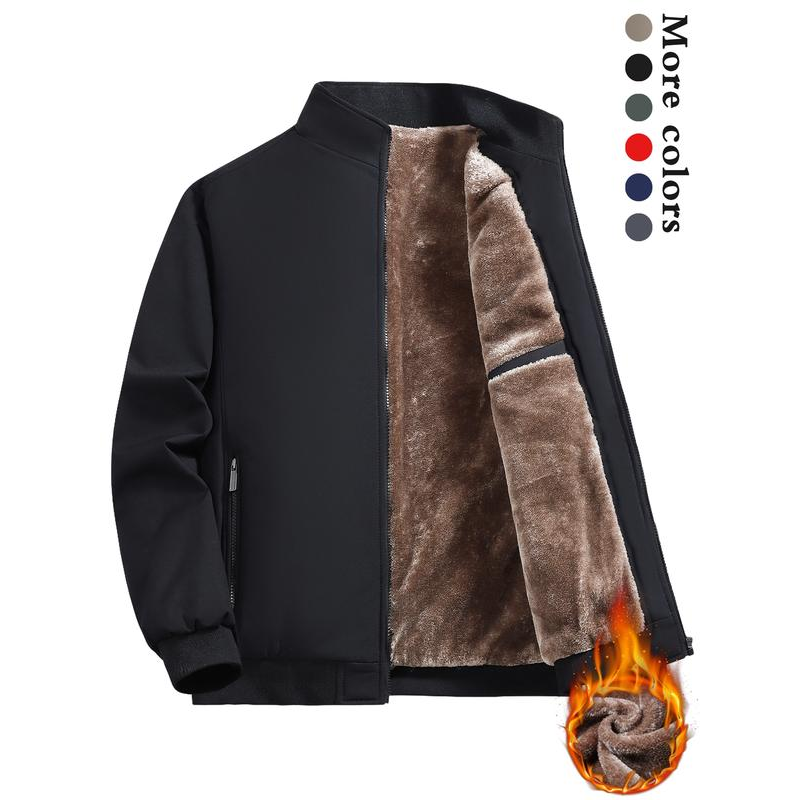 Men's Solid Color Zip Up Warm Jacket