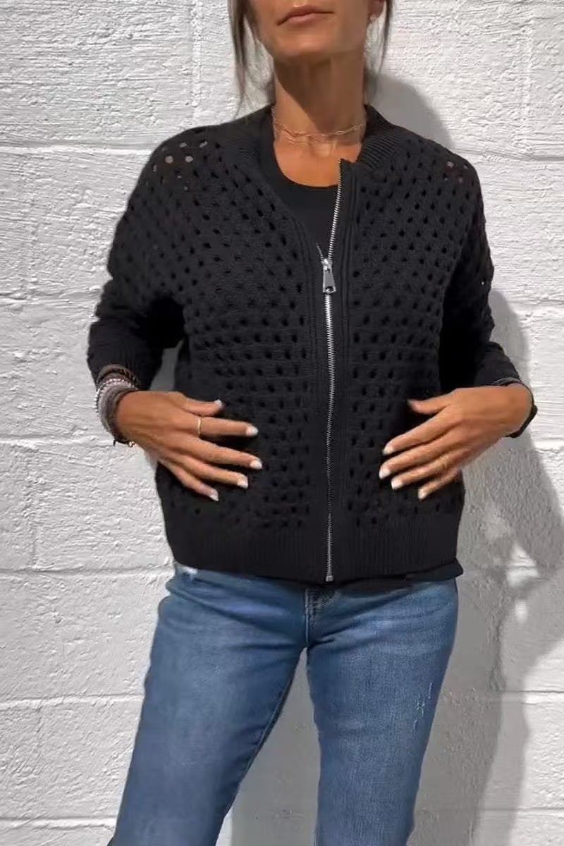 🍃LAST DAY SALE 49% OFF🍃Women's Casual Zipper Knit Jacket with Hollow Design