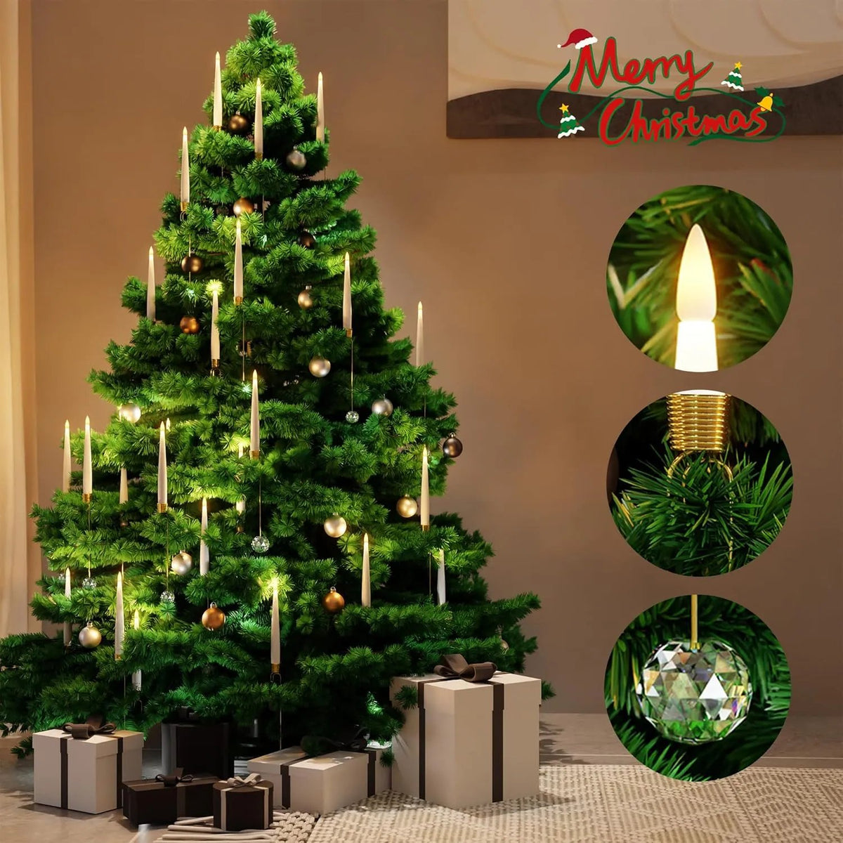 🎉🎄Christmas Tree Led Candles with Clear Crystal Ball Hook
