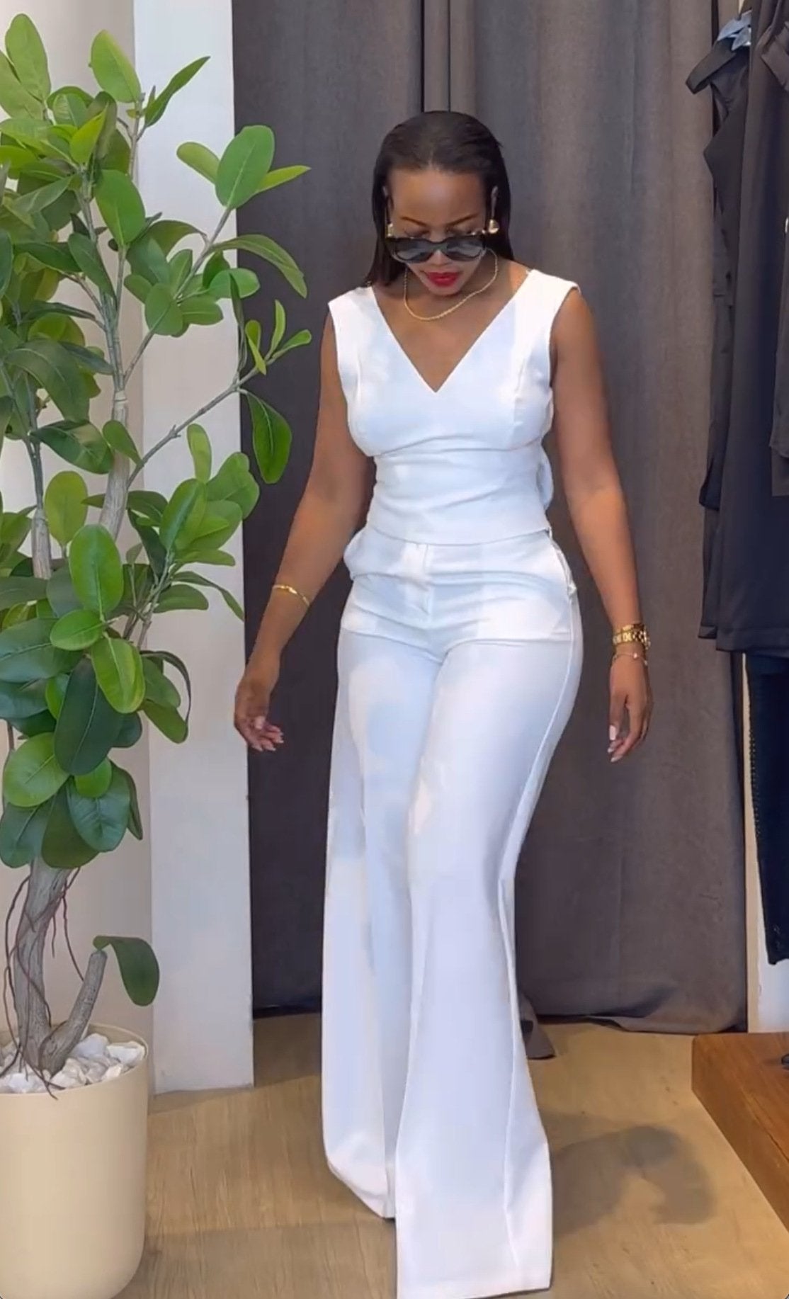Backless Bow Vest Top Wide Leg Pants Casual Suit