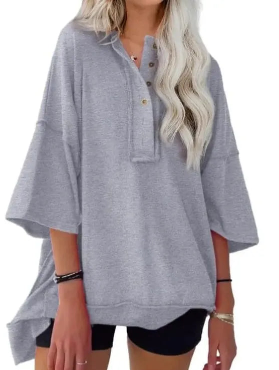 Oversized Casual Henley Summer Tops Tees (Buy 2 Free Shipping)