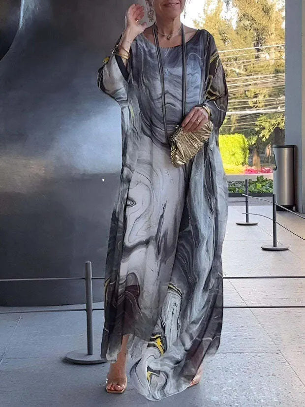 Elegant Chiffon Marbleized Print Dress