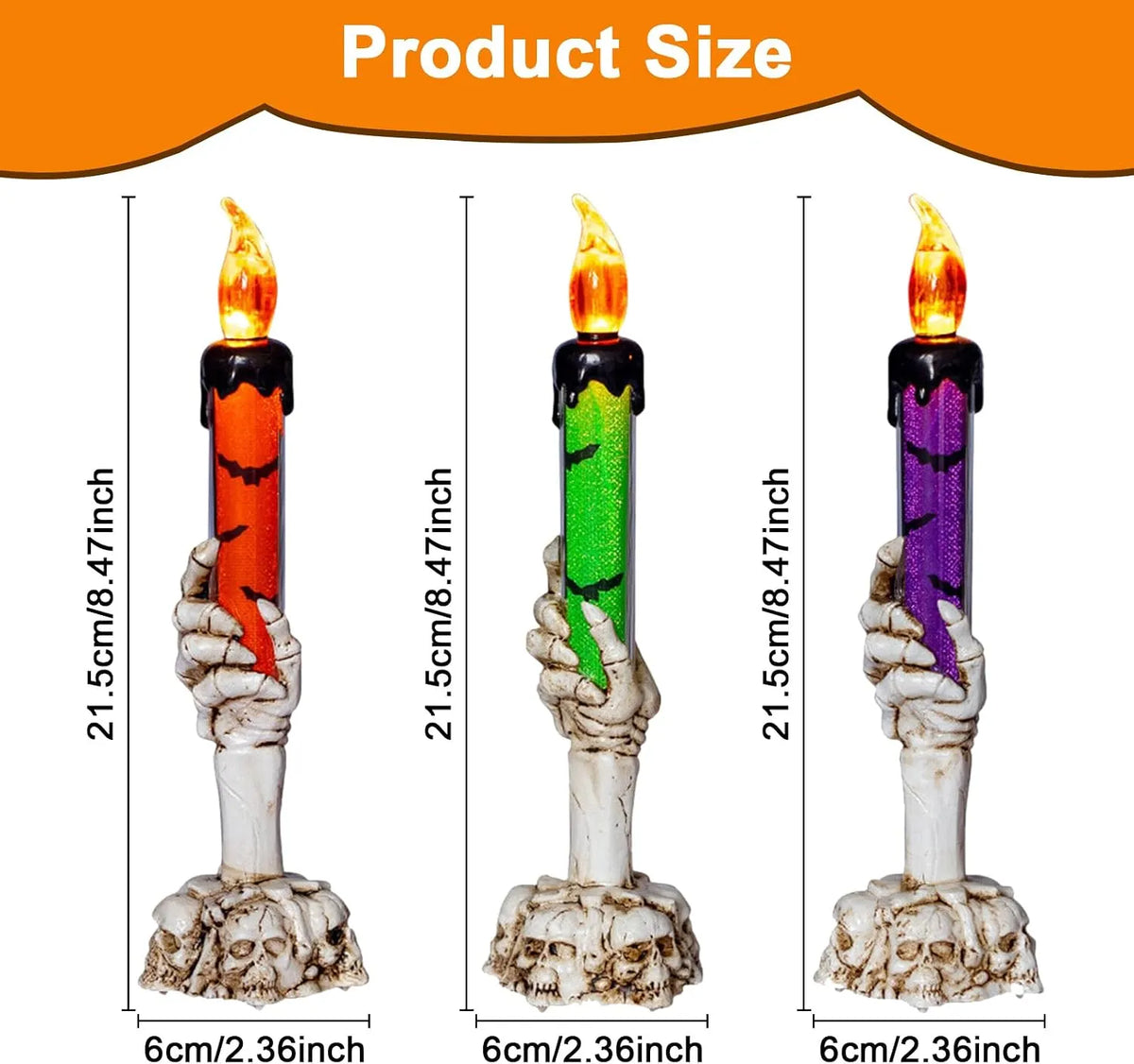 🕯️3 Pack Halloween LED Skeleton Hand Candle Holders, Flickering Flameless Skull Candles with Amber Light for Indoor Outdoor Halloween Decorations