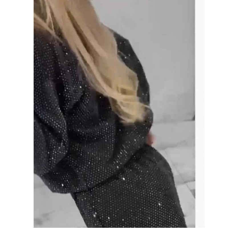 Sequined Loose Fit Top and Wide Leg Pants (2-Piece Set)