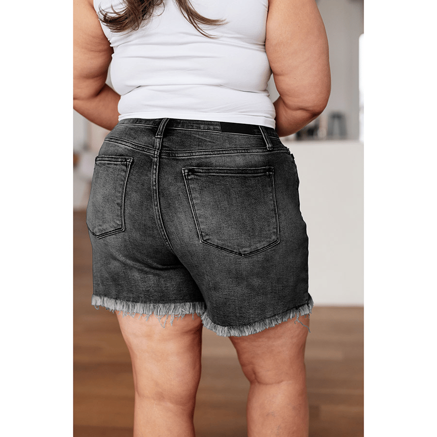 High Rise Frayed Hem Cut Off Dad Shorts