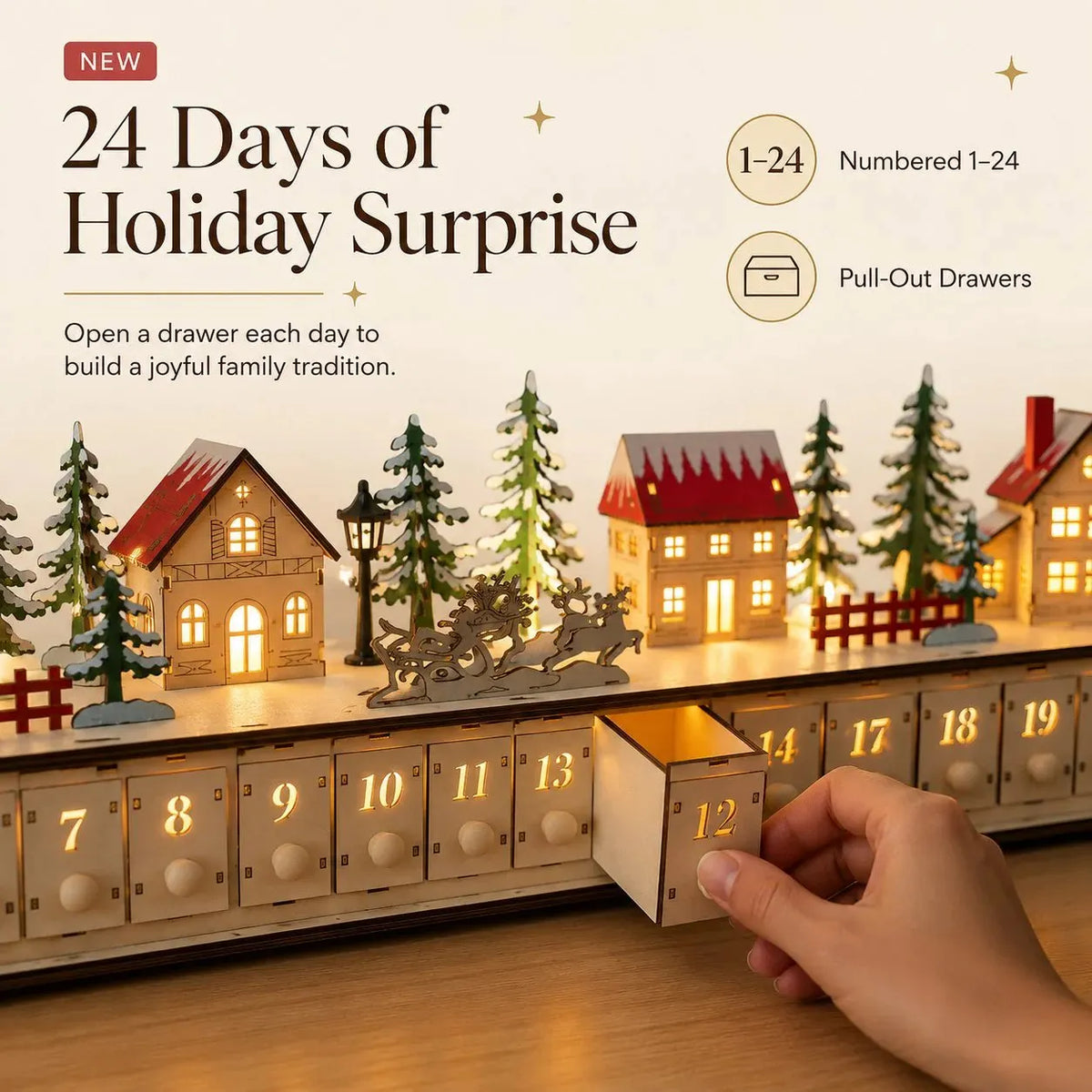🔥HOT SALE🔥🏡🎁Wooden Village Advent Calendar With Led Glow