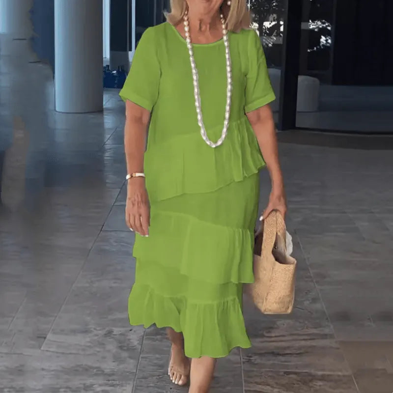 🌸Spring Specials💐 Women's Pleated Tiered Round Neck Solid Dress