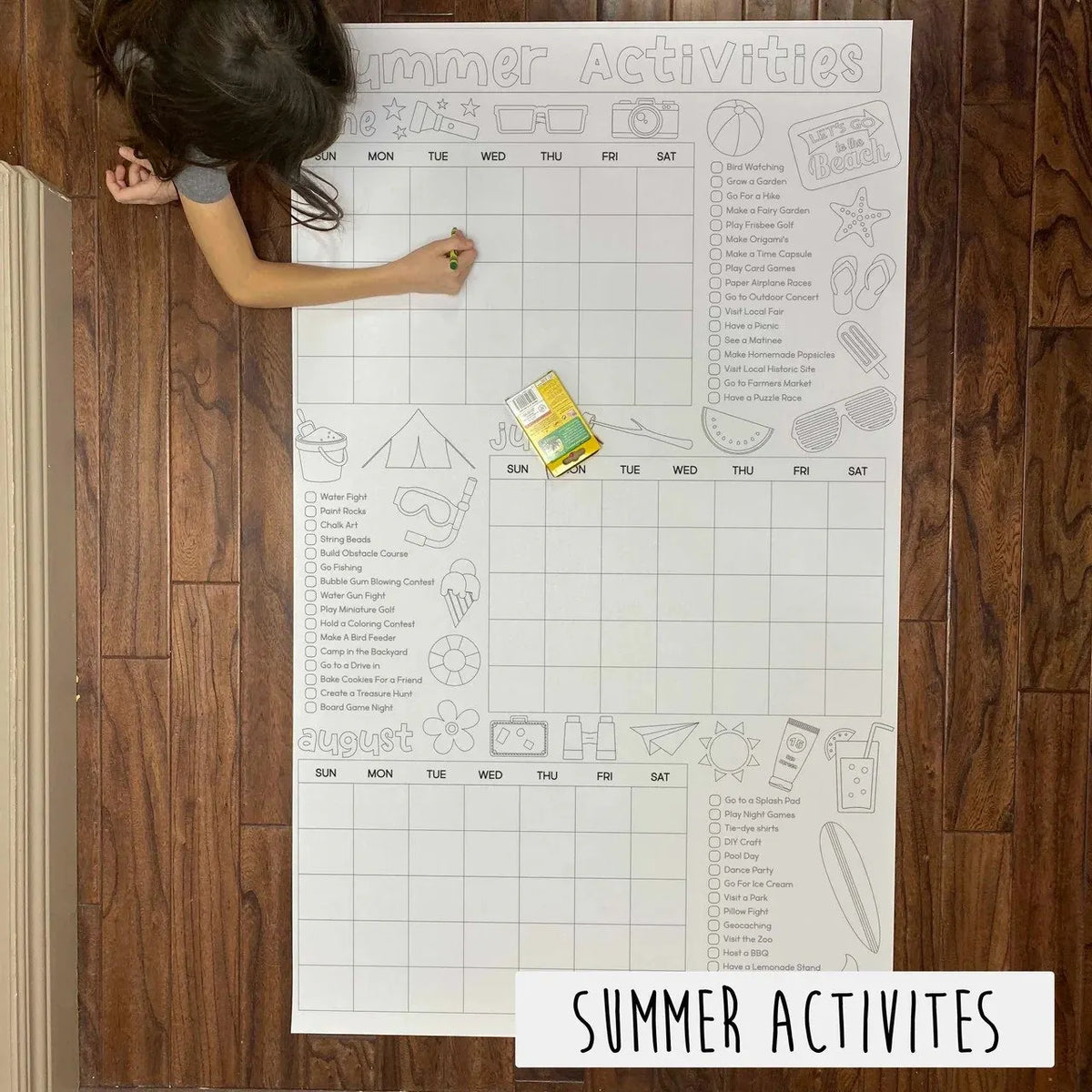 🌞 Giant Summer Activity Calendar Coloring Poster | 30×50 Inch Family Summer Planner