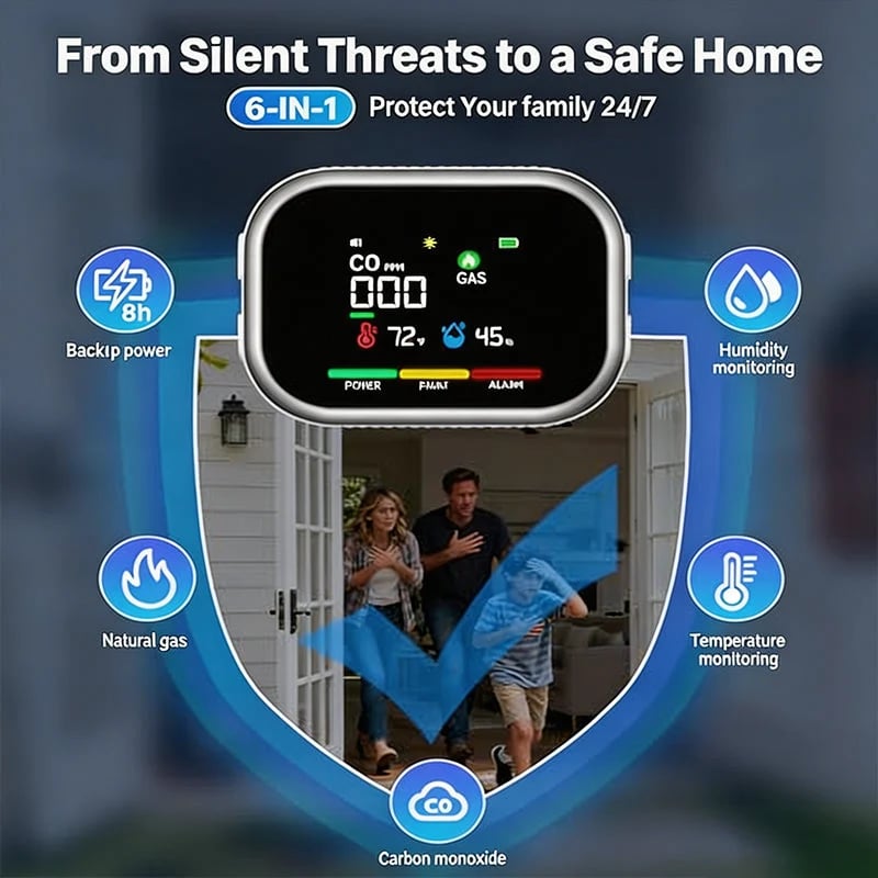 🎉🛡️ Multi-Function Home Safety Detector – CO, Gas, Smoke, Temperature & Humidity Monitor
