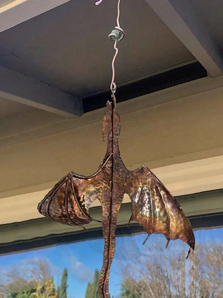 Metal Wind Spinner Hanging Ornament – Dragon & Bat Garden Wind Catcher 🦇🐉