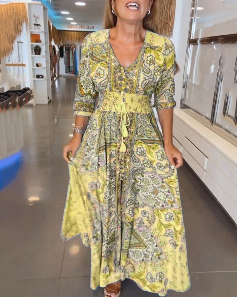 V-Neck Floral Print Summer Dress