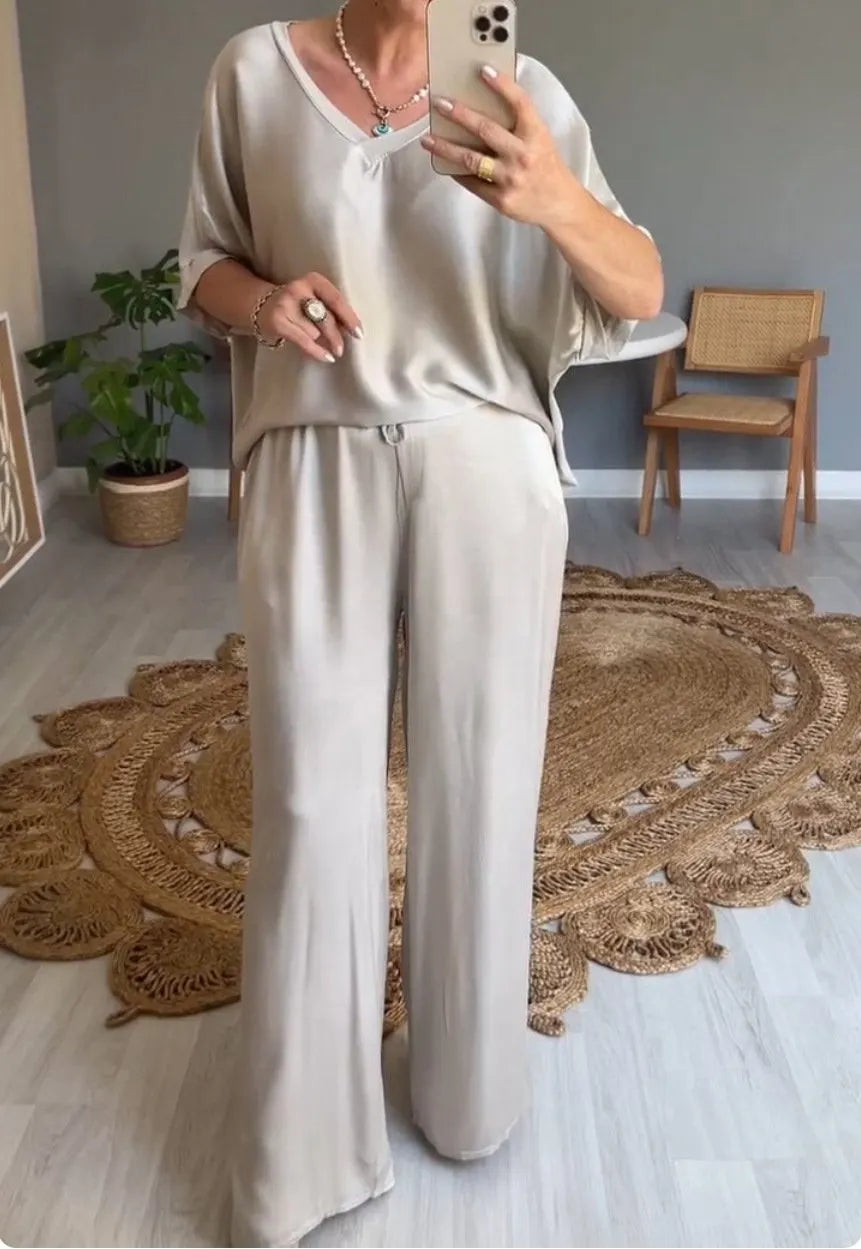 V-neck Satin Two-piece Suit - buy 2 free shipping