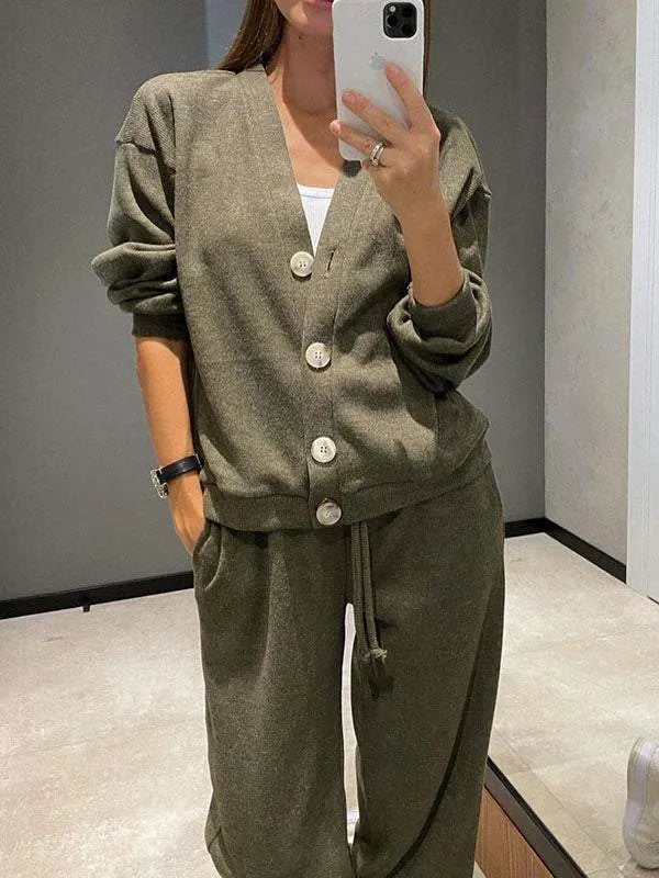 Women's Knitted Buttoned Jacket and Pants Two-piece Set (Buy 2 Free Shipping)